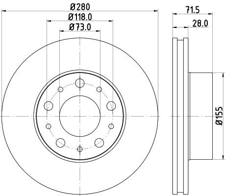 MINTEX MDC2685: Bremseskive Ø: 280mm, indvendigt ventileret, Ø: 280mm, uden hjulnav, uden hjullejer, uden hjulbolte