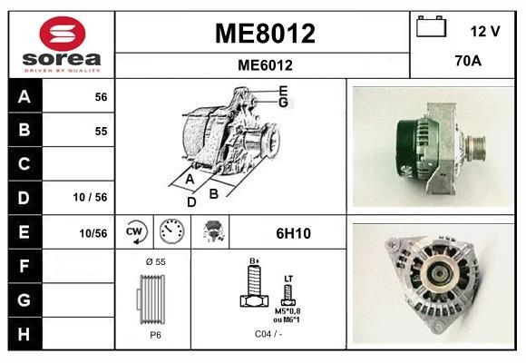 SNRA ME8012: Alternator 70A, ze zintegrowanym regulatorem