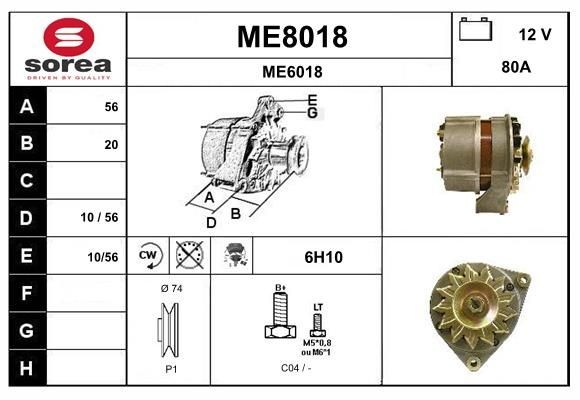SNRA ME8018: Alternator 80A, cu regulator integrat