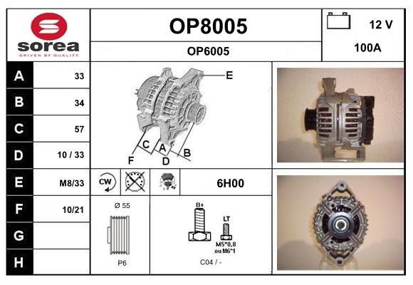 SNRA OP8005: Alternator 100A, cu regulator integrat