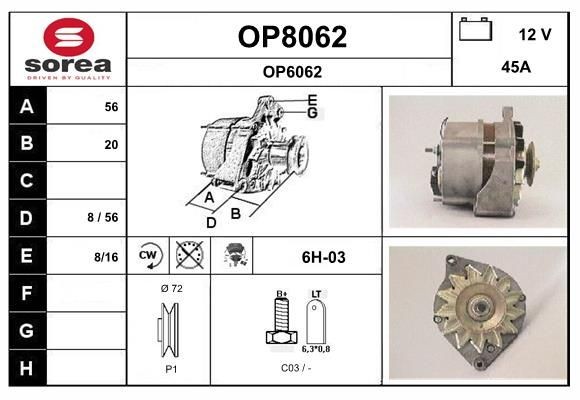 SNRA OP8062: Alternator 45A, cu regulator integrat
