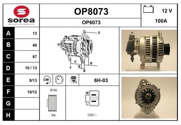SNRA OP8073: Alternatore 100A, con regolatore integrato