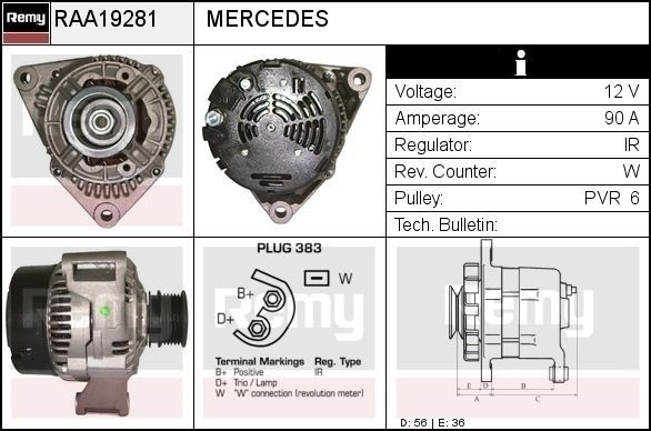 DELCO REMY RAA19281: Alternator Pumps 90A, ze zintegrowanym regulatorem