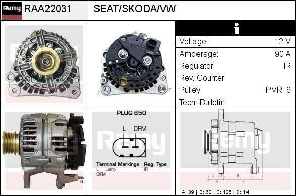 DELCO REMY RAA22031: Laturi Pumps 90A, Integroidulla säätimellä