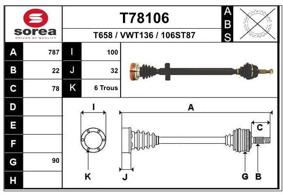 EAI T78106: Arbre de transmission 787mm