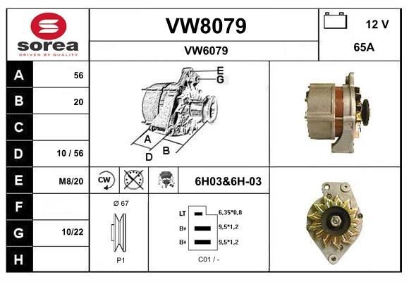 SNRA VW8079: Laturi 65A, Integroidulla säätimellä