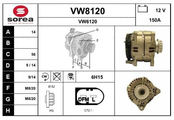 SNRA VW8120: Laturi 150A, Integroidulla säätimellä