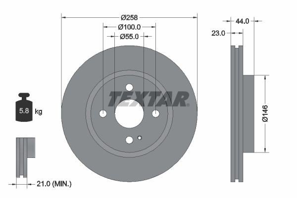 TEXTAR 92166805: Piduriketas Ø: 258mm, sisemine õhutus, Ø: 258mm, kaetud, ilma rattakeskmeta, ilma rattalaagrita, ilma rattakinnituspoltideta PRO+