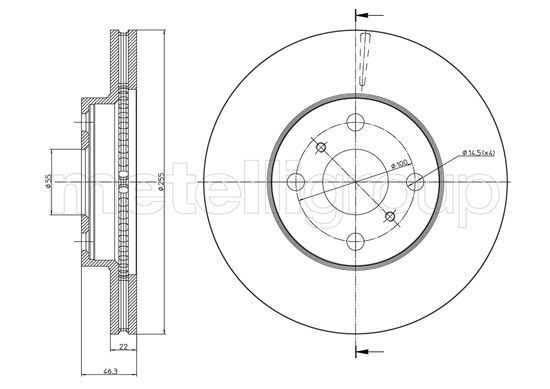 METELLI 23-0944C: Stabdžių diskas Ø: 255mm, ventiliuojama, Ø: 255mm, nudažyta