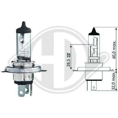 DIEDERICHS LID10010: Pære, fjernlys Long Life 12V, 55, 60W, H4