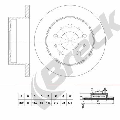 BRECK BR 075 SA100: Bremseskive Ø: 280mm, fuldstændigt, Gråt støbejern, Ø: 280mm, coatet, uden hjullejer