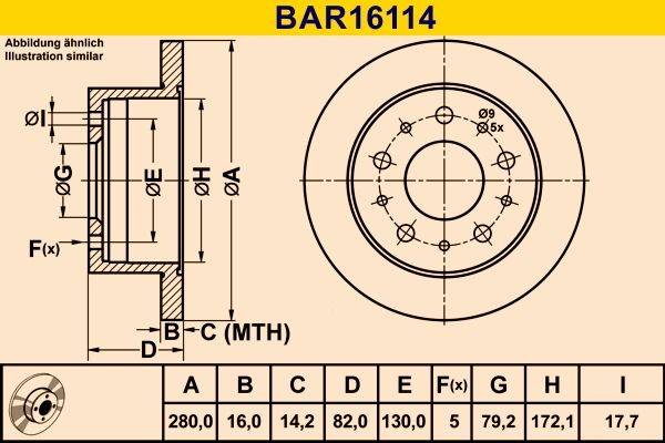 Barum BAR16114: Stabdžių diskas Ø: 280,0mm, visiškai, Ø: 280,0mm