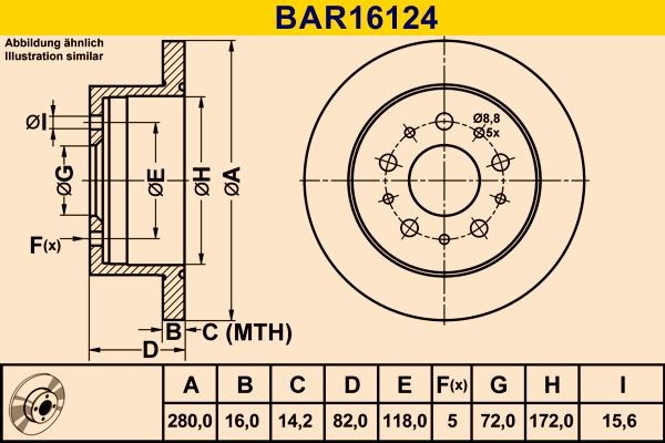 Barum BAR16124: Bremseskive Ø: 280,0mm, fuldstændigt, Ø: 280,0mm