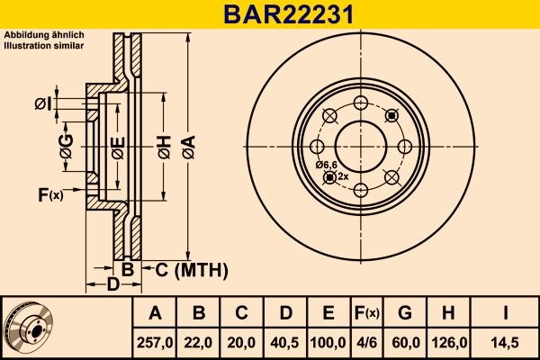Barum BAR22231: Bremseskive Ø: 257,0mm, ventileret, Ø: 257,0mm