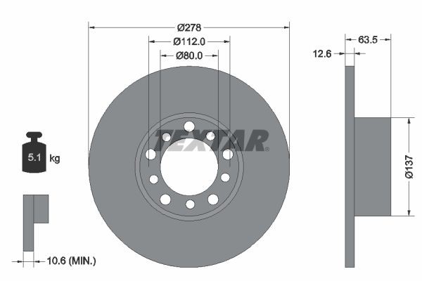 TEXTAR 92009500: Piduriketas Ø: 278mm, täis, Ø: 278mm, ilma rattakeskmeta, ilma rattalaagrita, ilma rattakinnituspoltideta