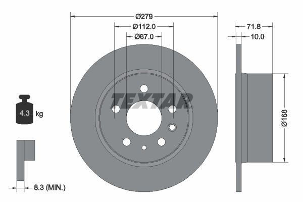 TEXTAR 92032600: Stabdžių diskas Ø: 279mm, visiškai, Ø: 279mm, be rato stebulės, be rato guolio, be rato tvirtinimo smeigių