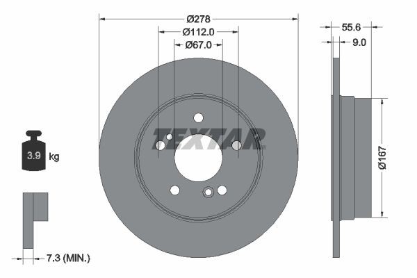 TEXTAR 92032700: Disc de frână Ř: 278mm, plin, Ř: 278mm, fara butuc roata, fara rulment roata, fara suruburi de fixare roata