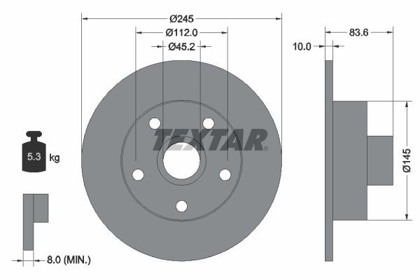 TEXTAR 92072100: Piduriketas Ø: 245mm, täis, Ø: 245mm, koos rattakeskmega, ilma rattalaagrita, ilma rattakinnituspoltideta