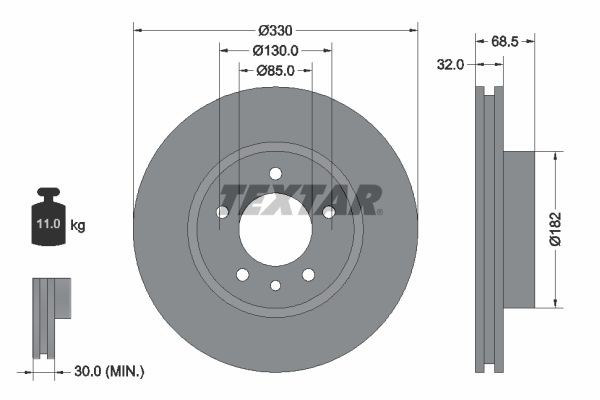 TEXTAR 92121500: Piduriketas Ø: 330mm, sisemine õhutus, Ø: 330mm, ilma rattakeskmeta, ilma rattalaagrita, ilma rattakinnituspoltideta