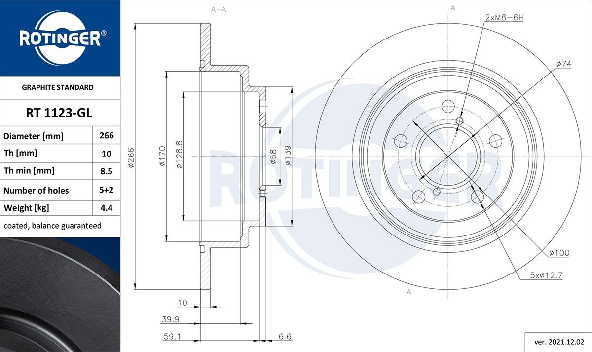 ROTINGER RT 1123-GL: Disco de freno GRAPHITE LINE Eje trasero, Ø: 265,5mm, macizo, Ø: 265,5mm, con revestimiento galvánico