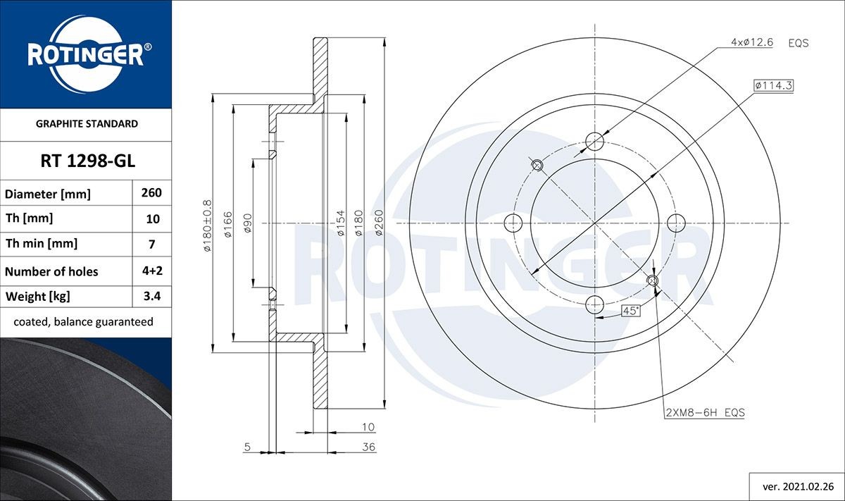 ROTINGER RT 1298-GL: Féktárcsa GRAPHITE LINE hátsótengely, Ø: 259,8mm, tele, Ø: 259,8mm, galvanikus bevonattal