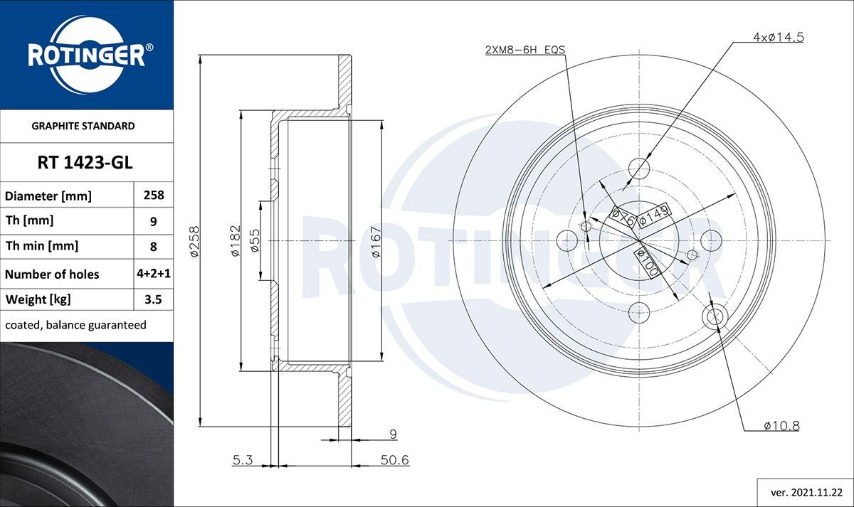 ROTINGER RT 1423-GL: Brzdový kotouč GRAPHITE LINE Zadní náprava, R: 257,9mm, plný, R: 257,9mm, galvanizováno