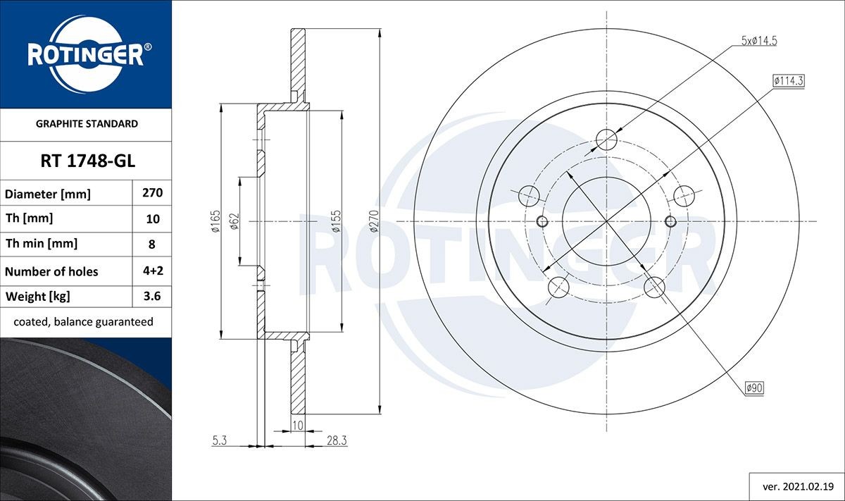 ROTINGER RT 1748-GL: Brzdový kotouč GRAPHITE LINE Zadní náprava, R: 270mm, plný, R: 270mm, galvanizováno