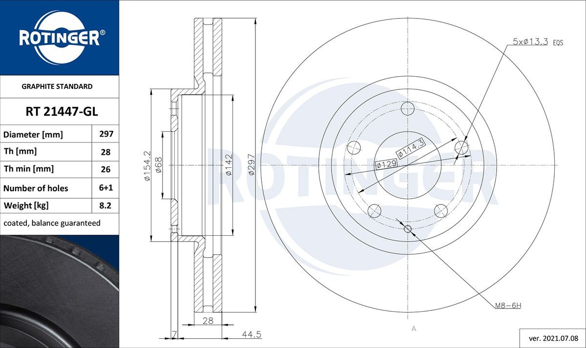 ROTINGER RT 21447-GL: Piduriketas GRAPHITE LINE Esisild, Ø: 297mm, õhutusega, Ø: 297mm, tsingitud