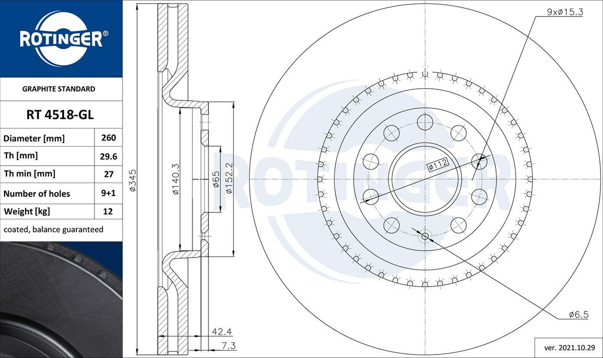 ROTINGER RT 4518-GL: Stabdžių diskas GRAPHITE LINE priekinė ašis, Ø: 345mm, ventiliuojama, Ø: 345mm, dirbtinai padengtas