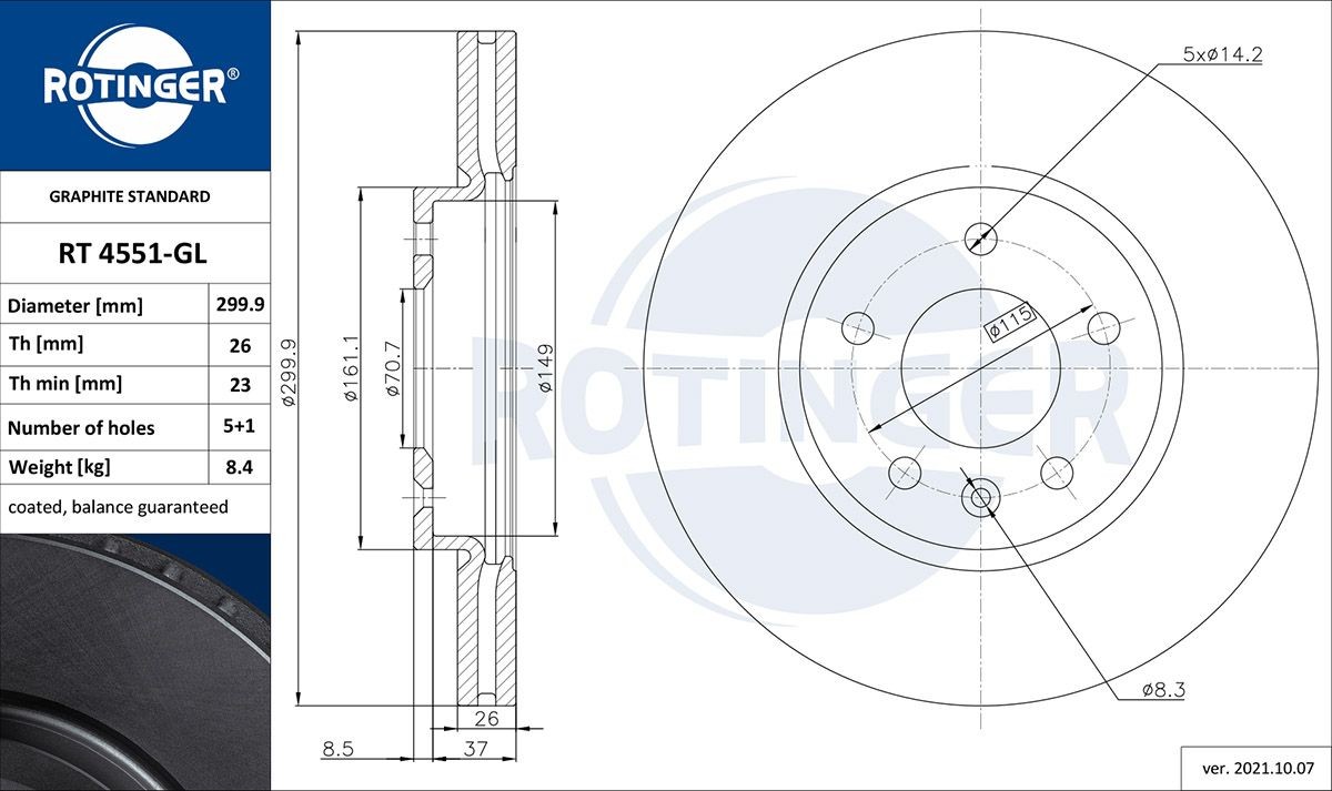 ROTINGER RT 4551-GL: Brzdový kotúč GRAPHITE LINE predna naprava, Ø: 300mm, vetraný, Ø: 300mm, galvanicky upravené