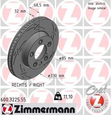 ZIMMERMANN 600.3225.55: Piduriketas Ø: 330mm, sisemine õhutus, piludega, Ø: 330mm, kaetud BLACK Z