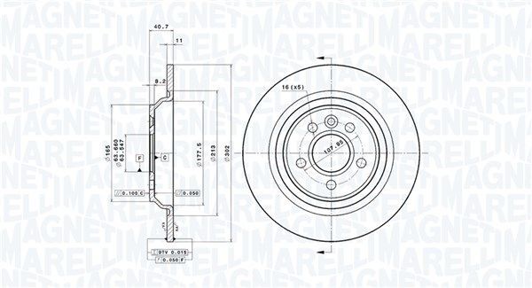 MAGNETI MARELLI 360406095701: Piduriketas Ø: 302mm, täis, Ø: 302mm, kaetud UV-lakiga