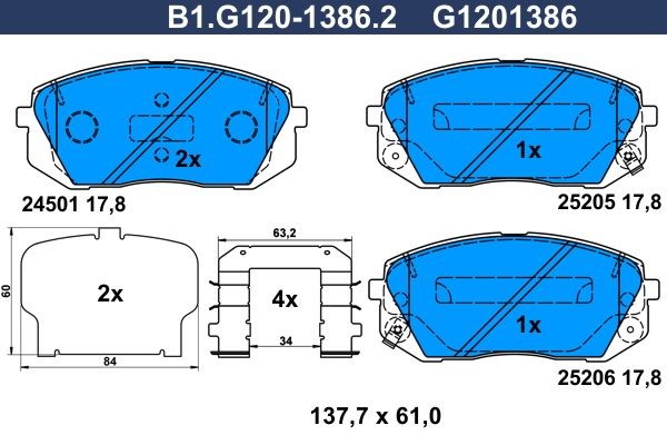 GALFER B1.G120-1386.2: Piduriklotsid koos lisadega