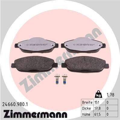 ZIMMERMANN 24660.980.1: Piduriklotsid rd:z Foto vastab tarnekomplektile, koos kruvidega