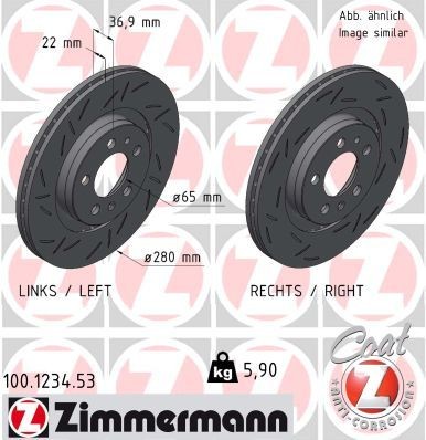 ZIMMERMANN 100.1234.53: Piduriketas Ø: 280mm, välisõhutus, piludega, Ø: 280mm, kaetud BLACK Z