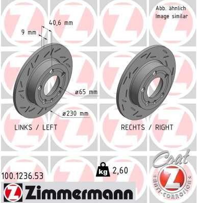 ZIMMERMANN 100.1236.53: Brzdový kotúč Ø: 230mm, plný, drazkovany, Ø: 230mm, potiahnutá BLACK Z
