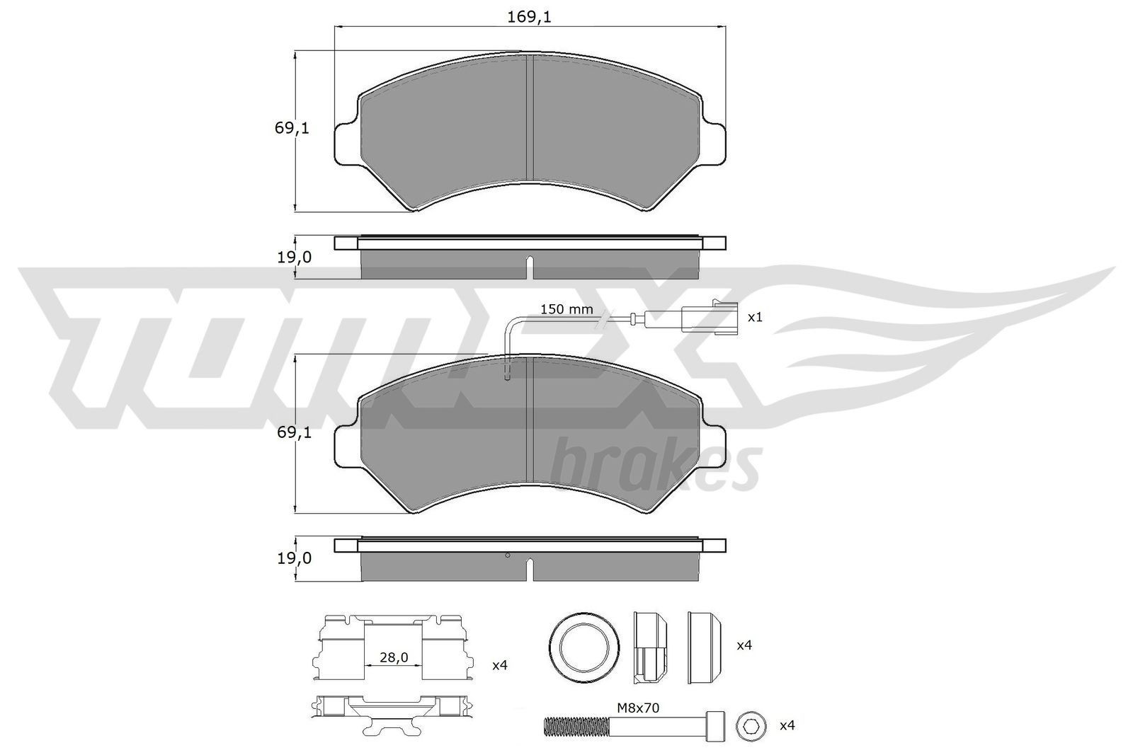 TOMEX brakes TX 14-40: Piduriklotsid Esisild, koos lisadega, koos pidurisadula kruvidega