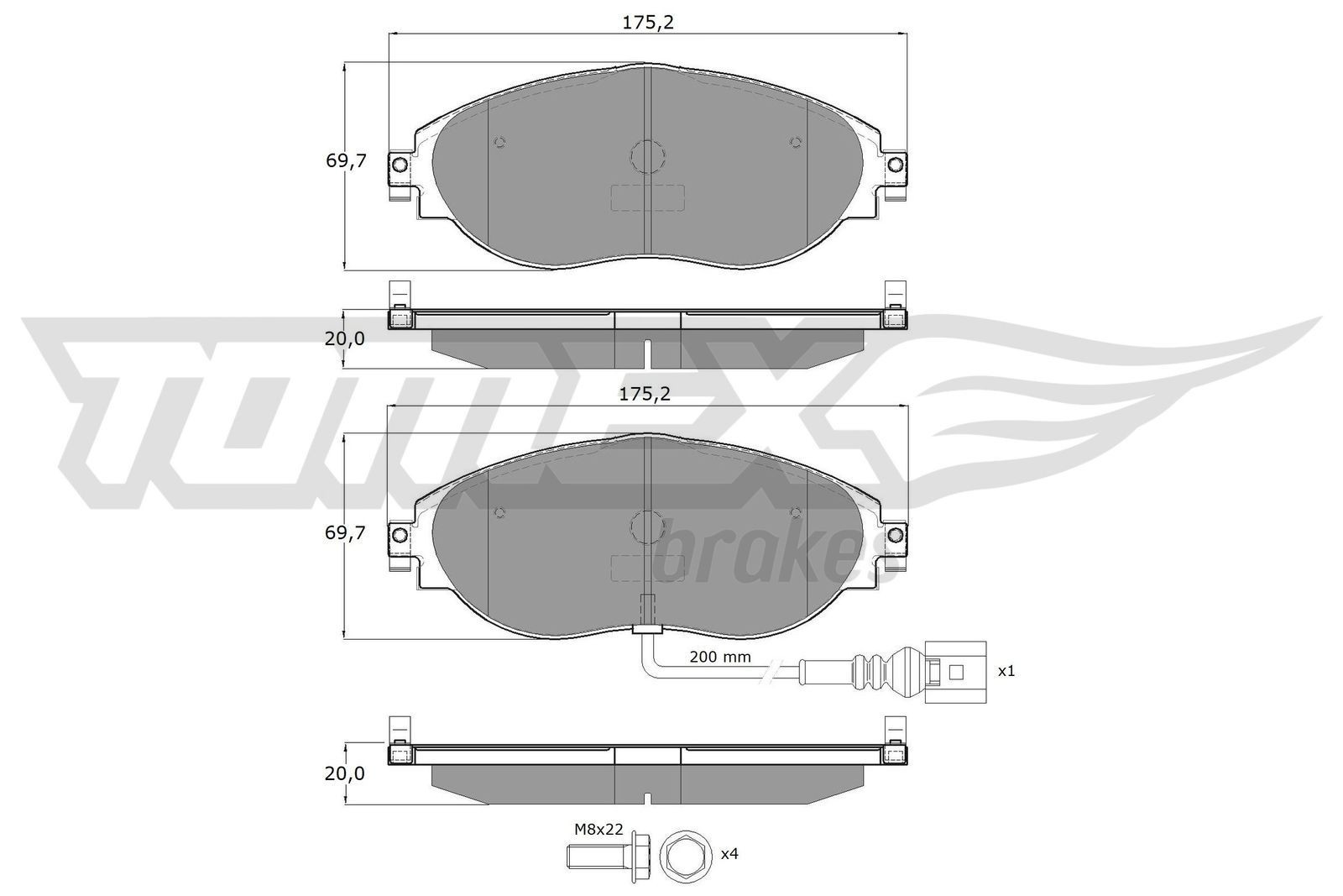 TOMEX brakes TX 16-84: Piduriklotsid Esisild, koos pidurisadula kruvidega