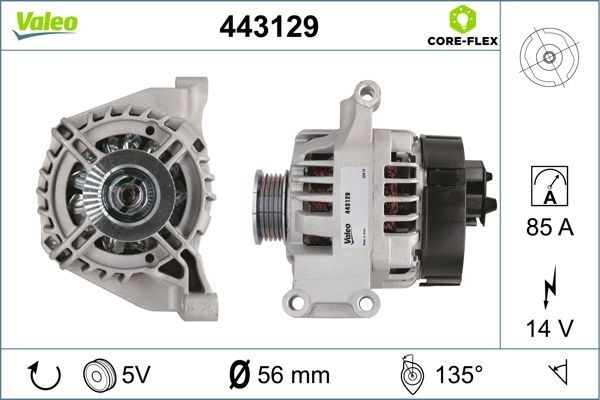 VALEO 443129: Kintamosios srovės generatorius VALEO CORE-FLEX 85A