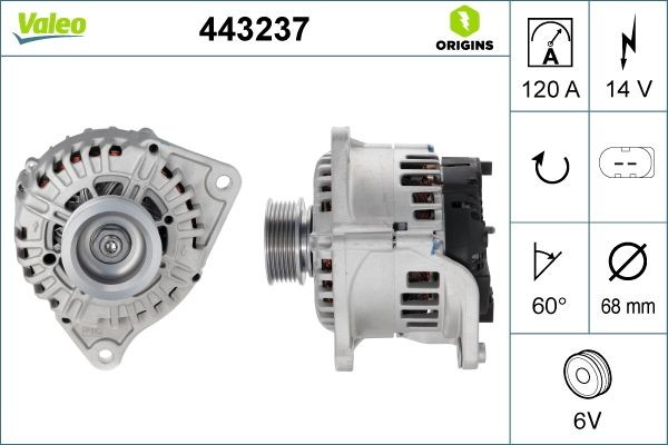 VALEO 443237: Laturi VALEO ORIGINS NEW OE TECHNOLOGY 120A