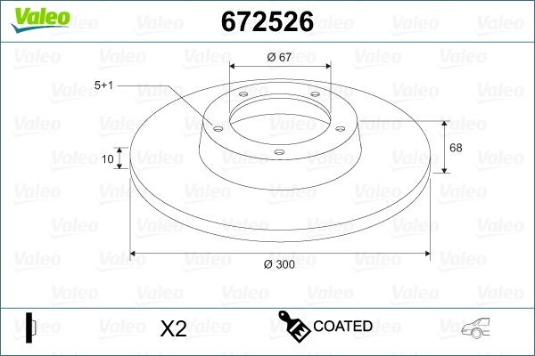 VALEO 672526: Piduriketas COATED Tagasild, Ø: 300mm, täis, Ø: 300mm, kaetud