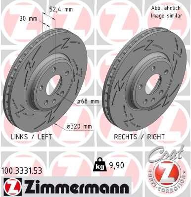 ZIMMERMANN 100.3331.53: Bremžu diski BLACK Z Ø: 320mm, ar iekšējo ventilāciju, rievots, Ø: 320mm, pārklāts