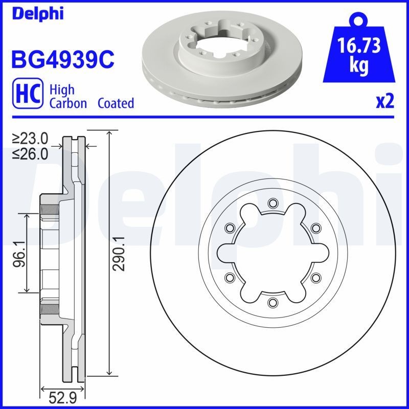 DELPHI BG4939C: Piduriketas Ø: 290mm, õhutusega, Ø: 290mm, kaetud