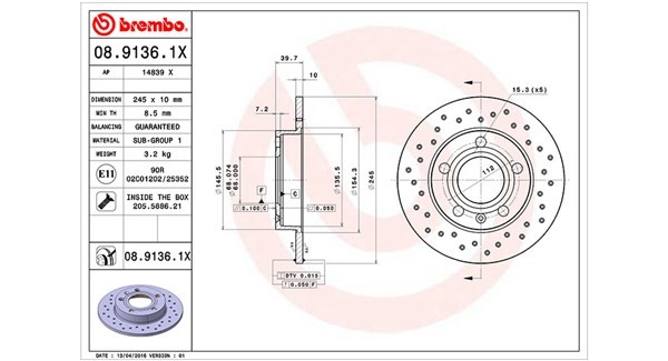 MAGNETI MARELLI 360406012202: Disque de frein Ø: 245mm, perforé, Ø: 245mm, avec vis/boulons