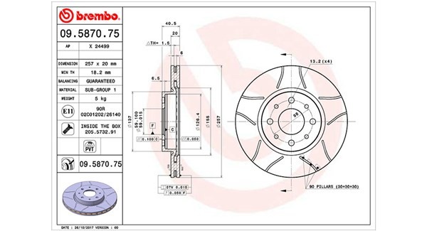MAGNETI MARELLI 360406021905: Piduriketas Ø: 257mm, piludega, Ø: 257mm, koos kruvidega
