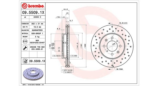 MAGNETI MARELLI 360406027702: Brzdový kotúč Ø: 262mm, dierované/s vnútorným chladením, Ø: 262mm, so skrutkami