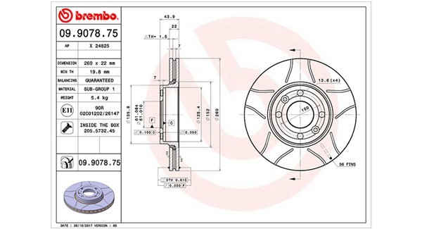 MAGNETI MARELLI 360406036605: Disco de freno Ø: 260mm, ranurado, Ø: 260mm, con tornillos