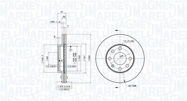 MAGNETI MARELLI 360406037301: Δισκόπλακα Ø: 236mm, εσωτερικά αεριζόμενο, Ø: 236mm, Με βίδες