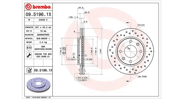 MAGNETI MARELLI 360406040502: Bremseskive Ø: 247mm, perforeret/indv. ventileret, Ø: 247mm, med skruer