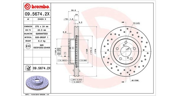 MAGNETI MARELLI 360406045402: Disco de freno Ø: 276mm, perforado/ventil. int., Ø: 276mm